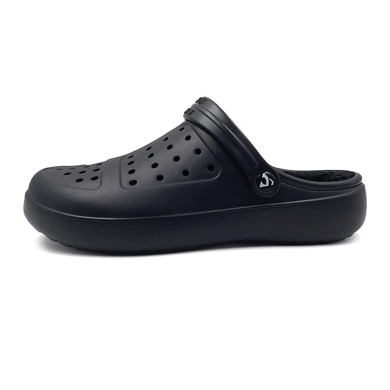 Amoji Winter Fluffy Clog Fur Lining Garden Shoes Warm Furry Indoor Lined House Fuzzy Fleece Slippers D8818 Black 8 Women/6 Men - Image 2